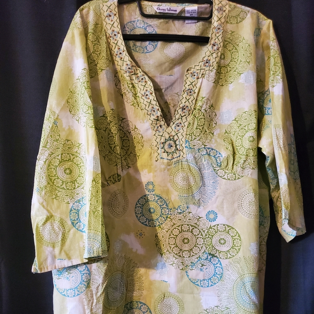 Green and blue cotton print tunic size 18W